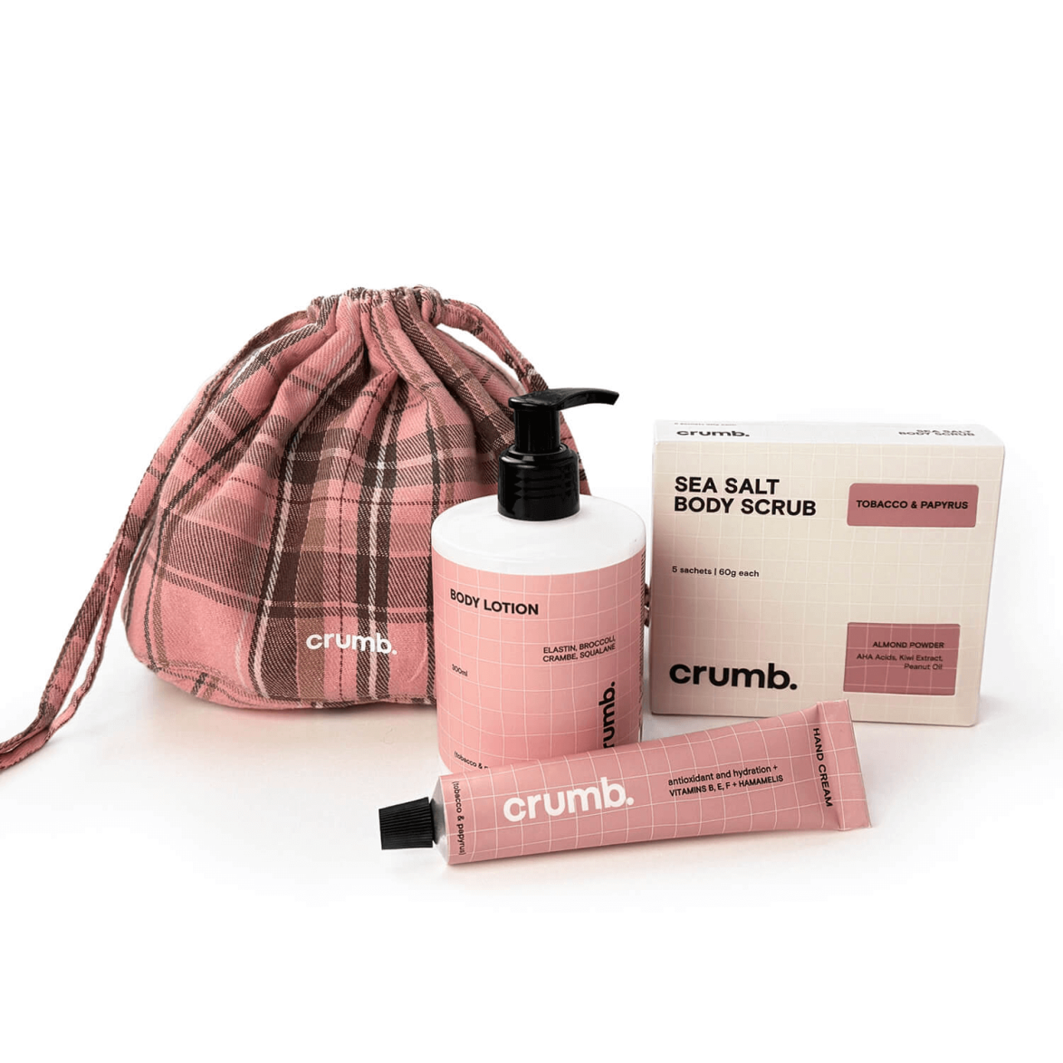 body set #4 (крем для рук, лосьйон для тіла, скраб travel format, косметичка)